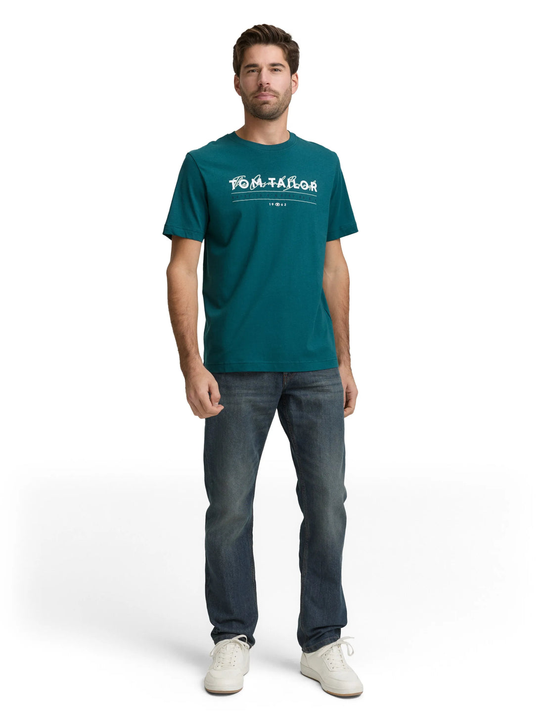 Tom Tailor Deep Meadow Green Men T-Shirt with Logo Print SKU: 1050136_12818 Image 01