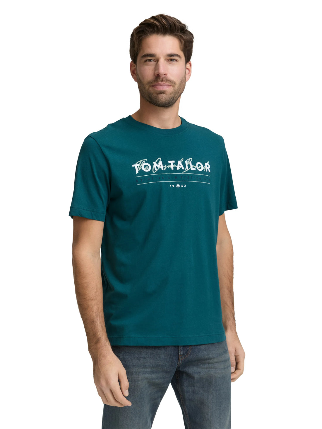 Tom Tailor Deep Meadow Green Men T-Shirt with Logo Print SKU: 1050136_12818 Image 03