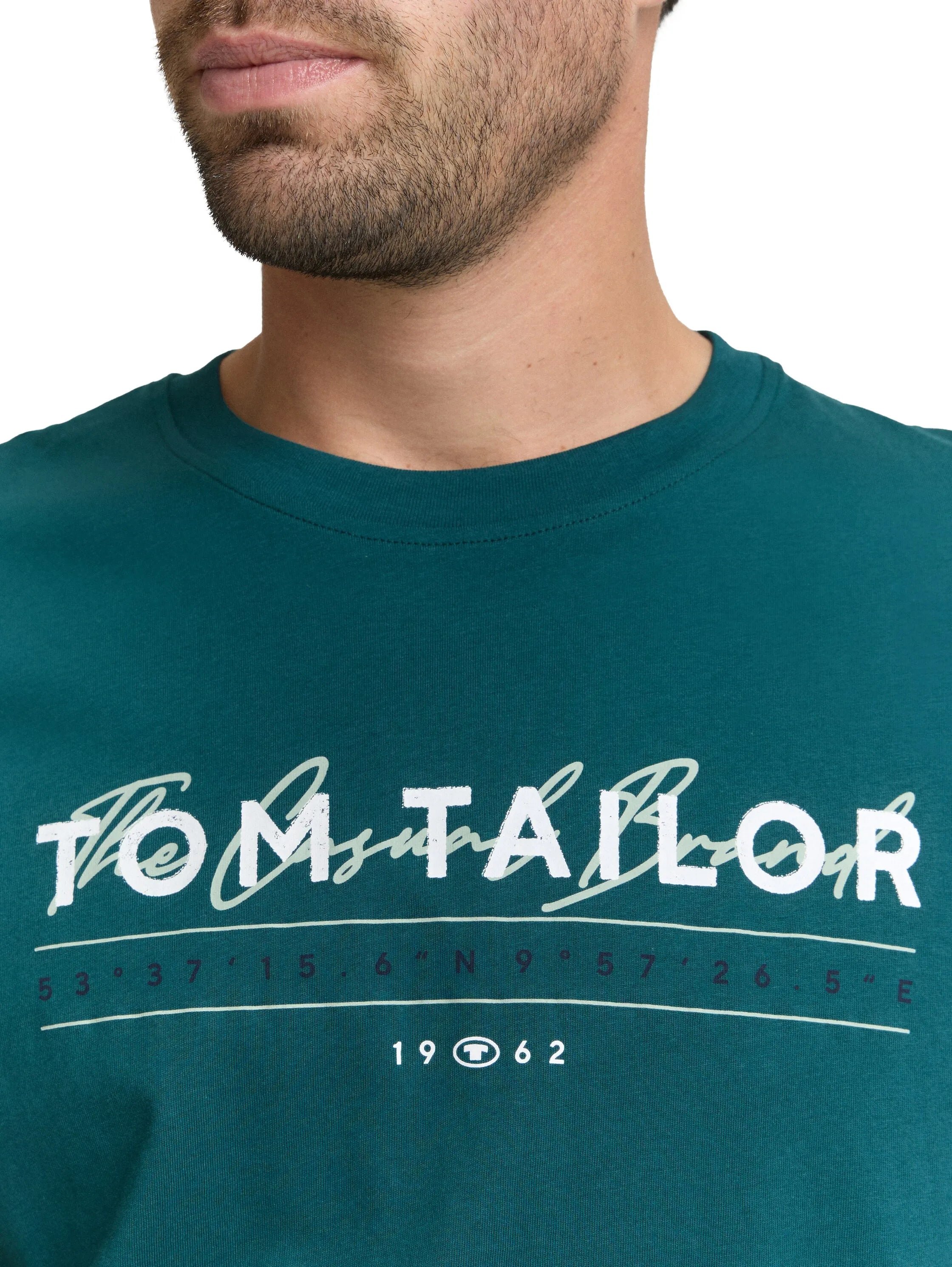 Tom Tailor Deep Meadow Green Men T-Shirt with Logo Print SKU: 1050136_12818 Image 04