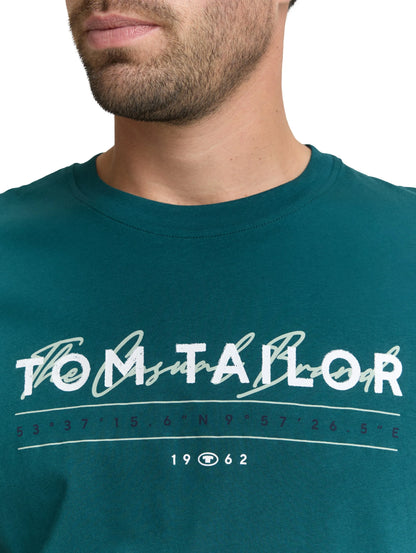 Tom Tailor Deep Meadow Green Men T-Shirt with Logo Print SKU: 1050136_12818 Image 04