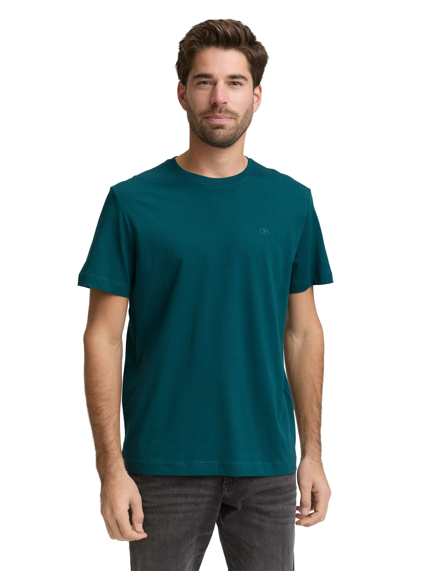Tom Tailor Deep Meadow Green Men T-Shirt with Embroidered Logo SKU: 1050139_12818 Image 03