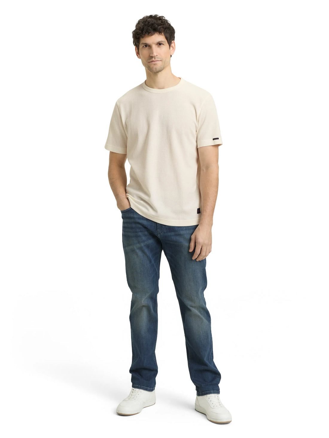 Tom Tailor Gardenia White Men T-Shirt with Waffle Texture SKU: 1050142_10348 Image 01