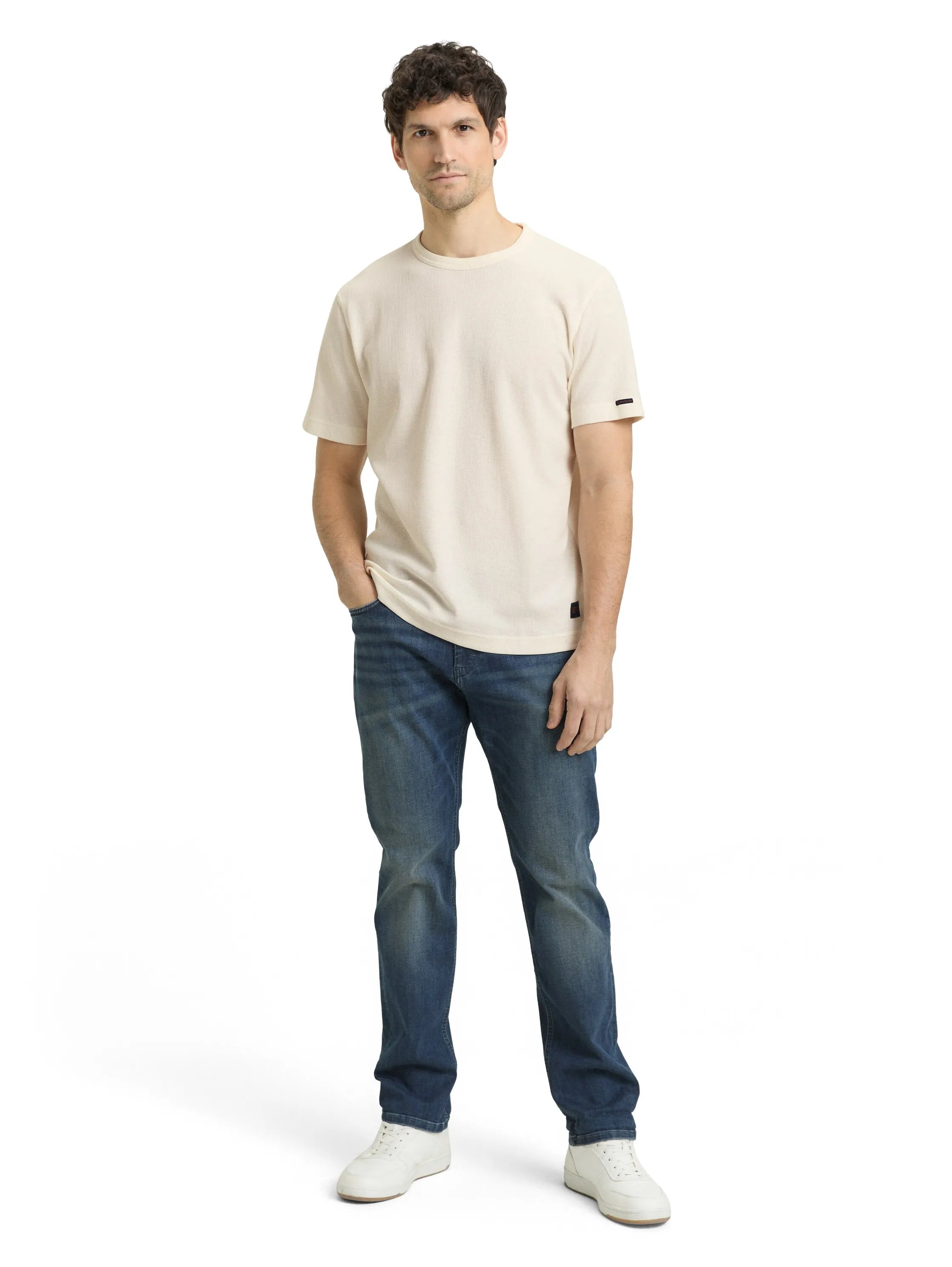 Tom Tailor Gardenia White Men T-Shirt with Waffle Texture SKU: 1050142_10348 Image 01