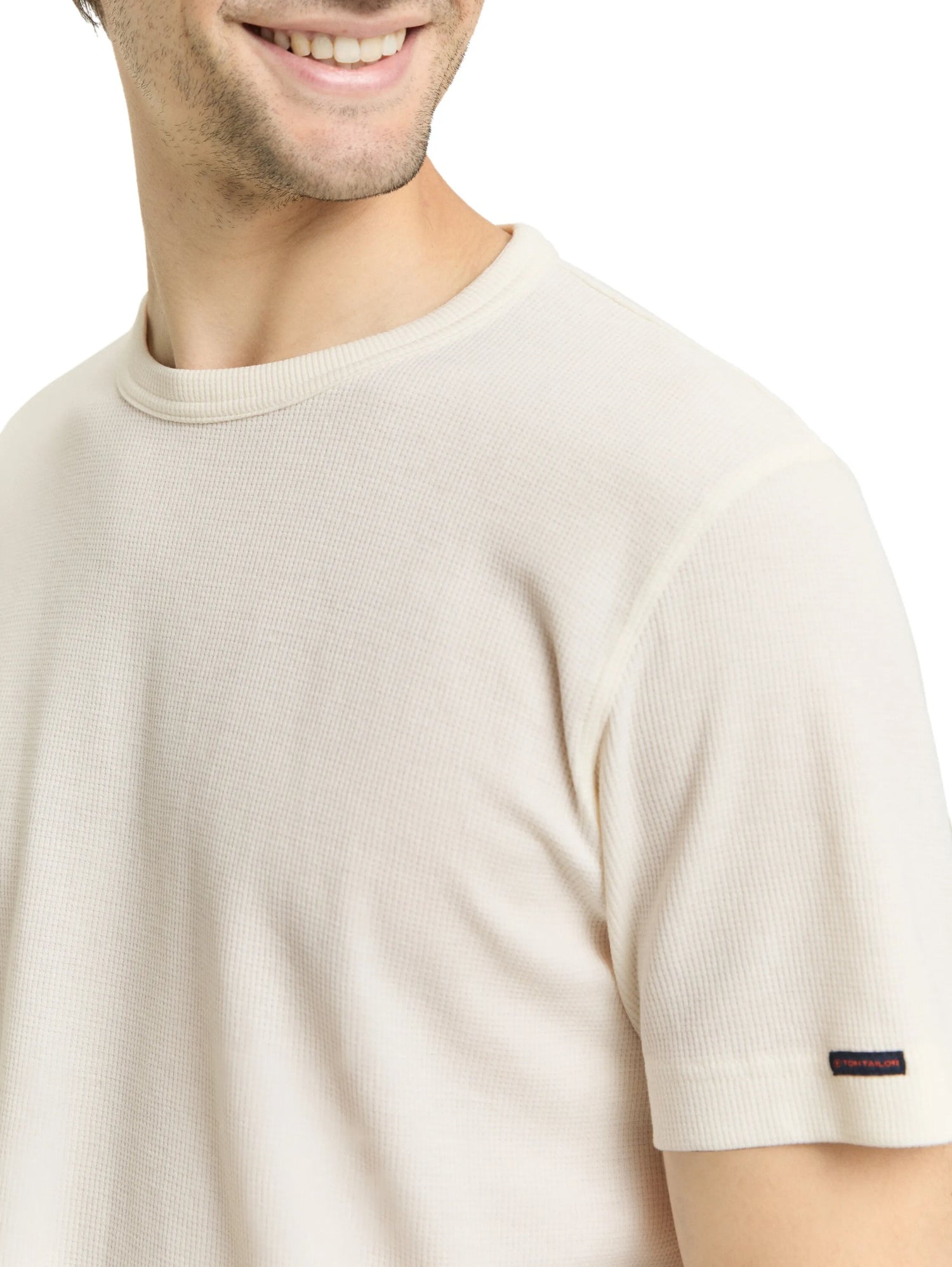 Tom Tailor Gardenia White Men T-Shirt with Waffle Texture SKU: 1050142_10348 Image 03