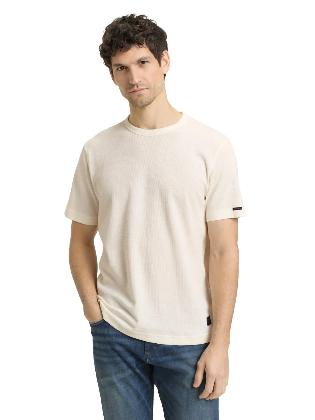 Tom Tailor Gardenia White Men T-Shirt with Waffle Texture SKU: 1050142_10348 Image 04