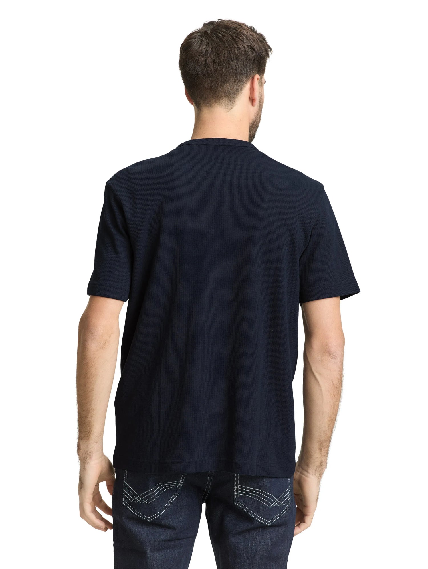 Tom Tailor Sky Captain Blue Men T-Shirt with Waffle Texture SKU: 1050142_10668 Image 02