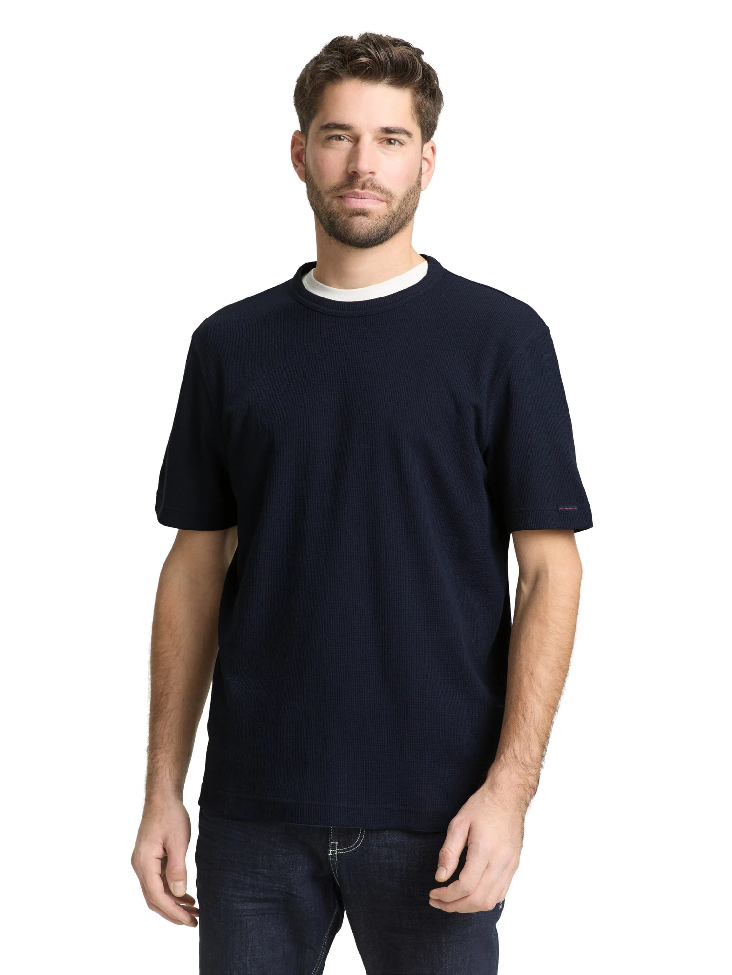 Tom Tailor Sky Captain Blue Men T-Shirt with Waffle Texture SKU: 1050142_10668 Image 03