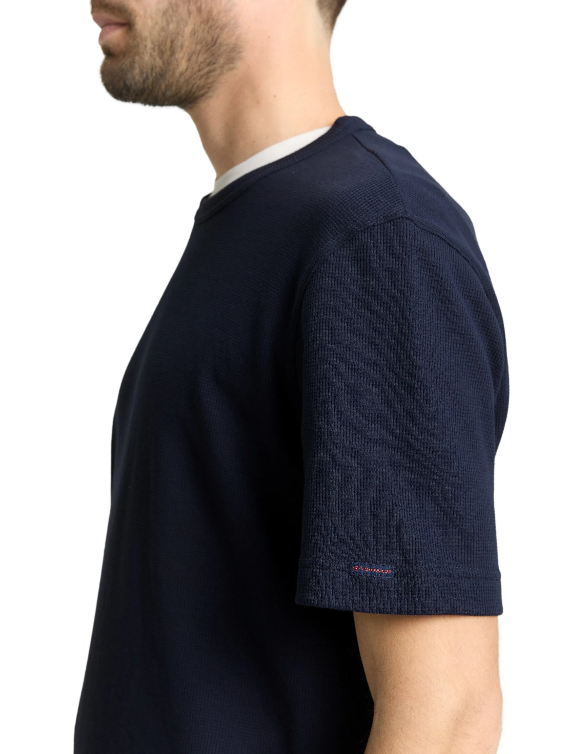 Tom Tailor Sky Captain Blue Men T-Shirt with Waffle Texture SKU: 1050142_10668 Image 04