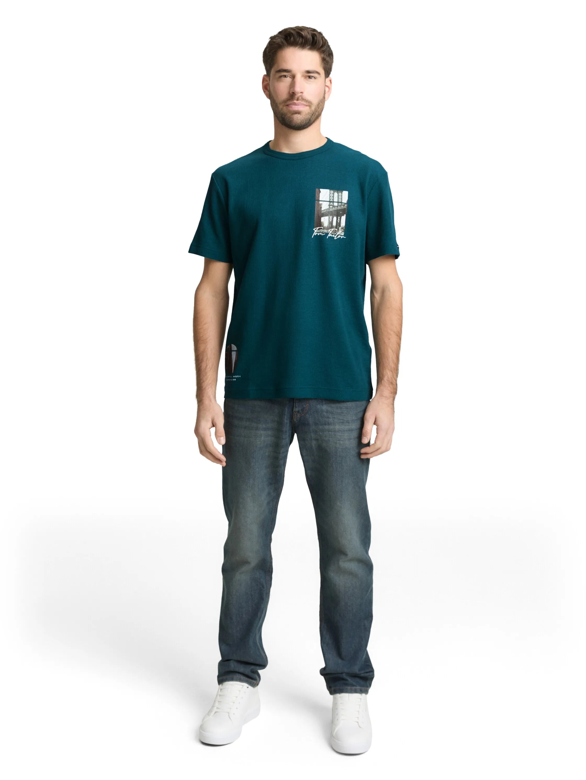 Tom Tailor Deep Meadow Green Men T-Shirt with Waffle Texture SKU: 1050148_12818 Image 01