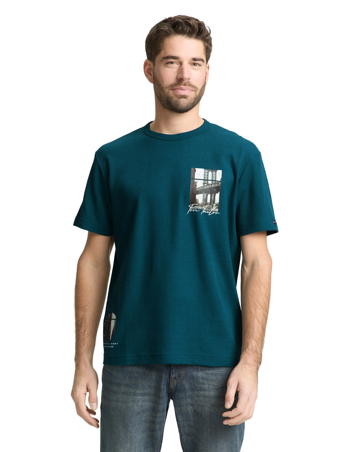 Tom Tailor Deep Meadow Green Men T-Shirt with Waffle Texture SKU: 1050148_12818 Image 03