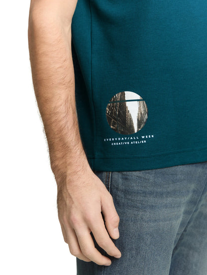 Tom Tailor Deep Meadow Green Men T-Shirt with Waffle Texture SKU: 1050148_12818 Image 04
