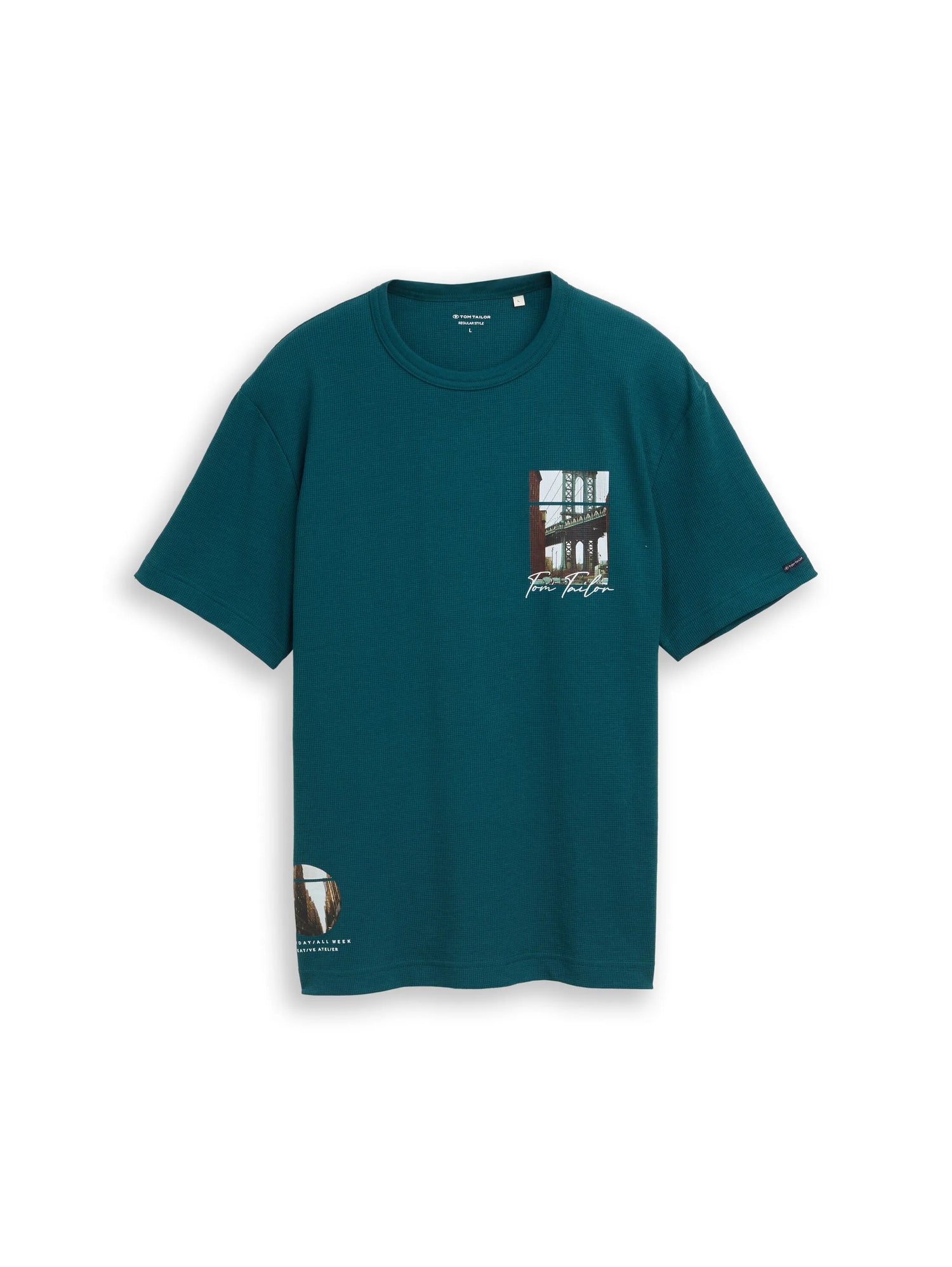 Tom Tailor Deep Meadow Green Men T-Shirt with Waffle Texture SKU: 1050148_12818 Image 06