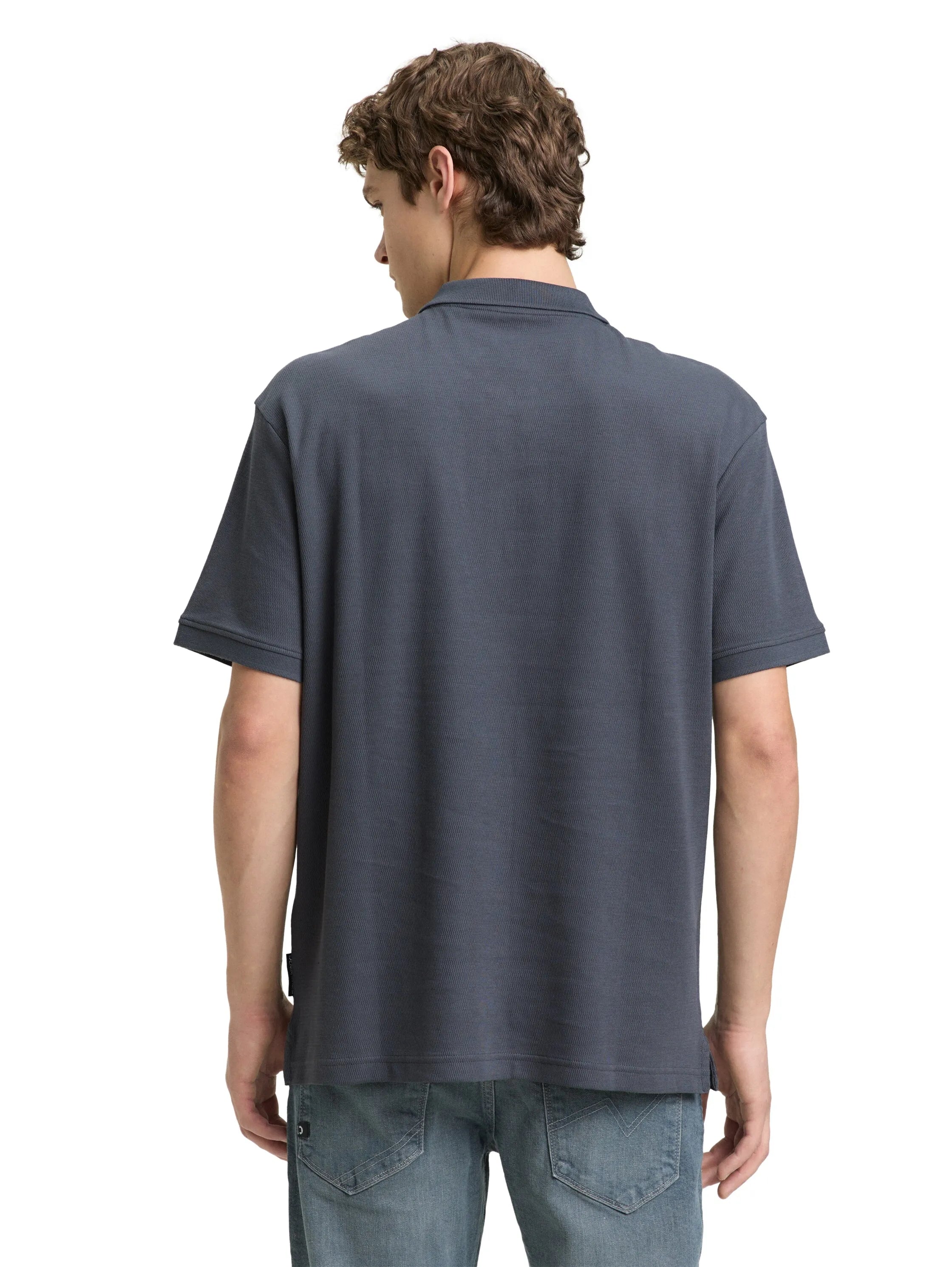 Denim Tom Tailor Urban Medium Grey Men Relaxed Fit Polo Shirt with Zip SKU: 1050294_21756 Image 02