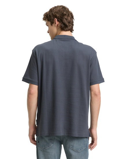 Denim Tom Tailor Urban Medium Grey Men Relaxed Fit Polo Shirt with Zip SKU: 1050294_21756 Image 02