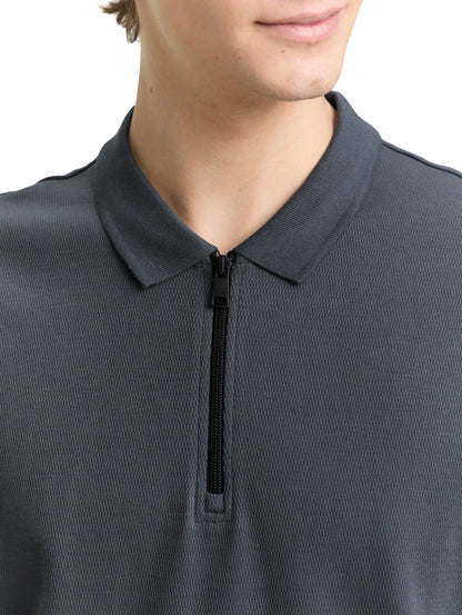 Denim Tom Tailor Urban Medium Grey Men Relaxed Fit Polo Shirt with Zip SKU: 1050294_21756 Image 03