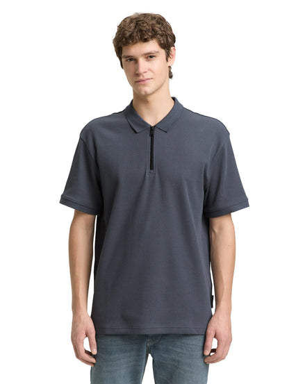 Denim Tom Tailor Urban Medium Grey Men Relaxed Fit Polo Shirt with Zip SKU: 1050294_21756 Image 04