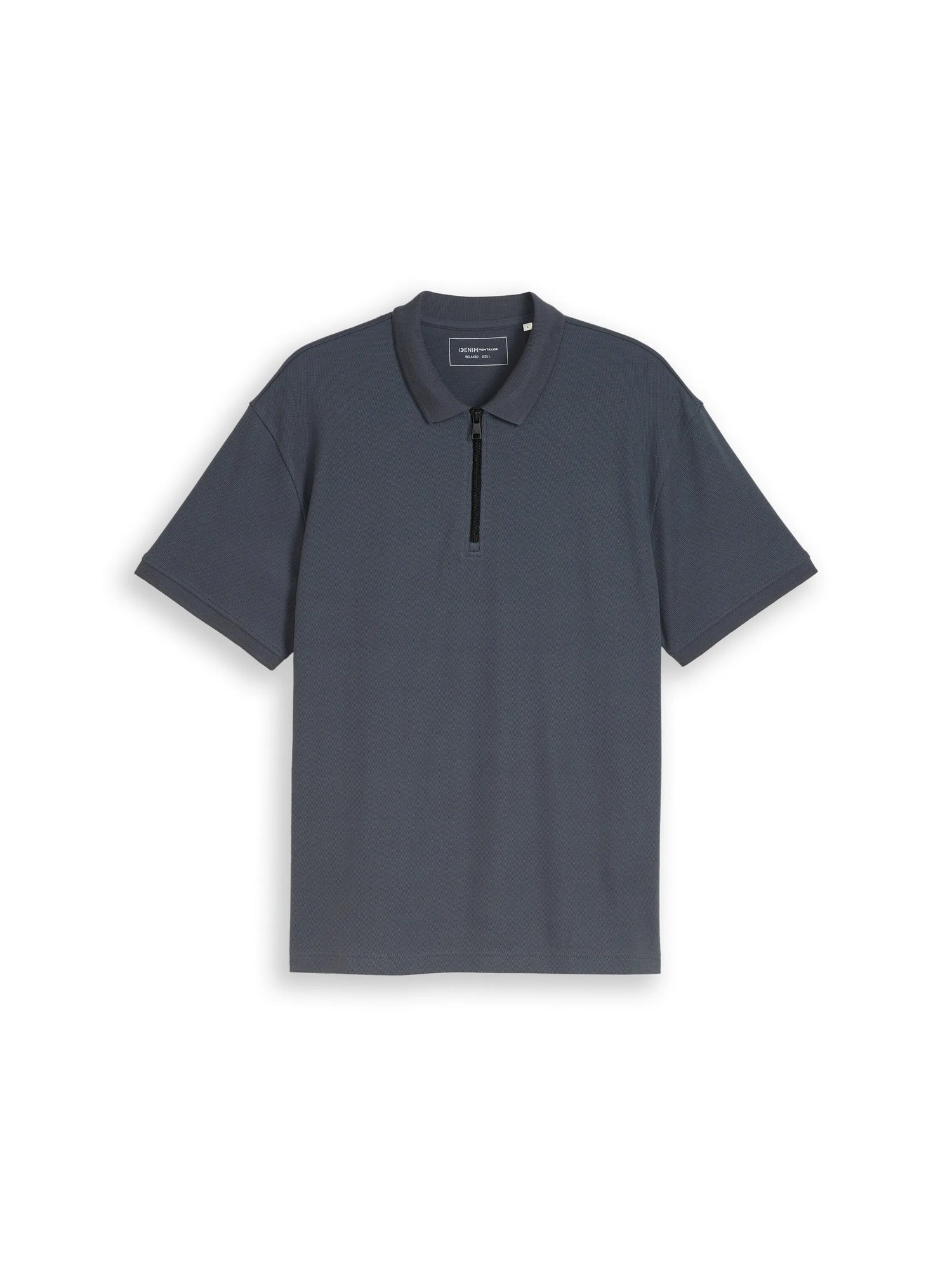 Denim Tom Tailor Urban Medium Grey Men Relaxed Fit Polo Shirt with Zip SKU: 1050294_21756 Image 06