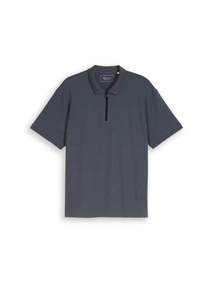 Denim Tom Tailor Urban Medium Grey Men Relaxed Fit Polo Shirt with Zip SKU: 1050294_21756 Image 06