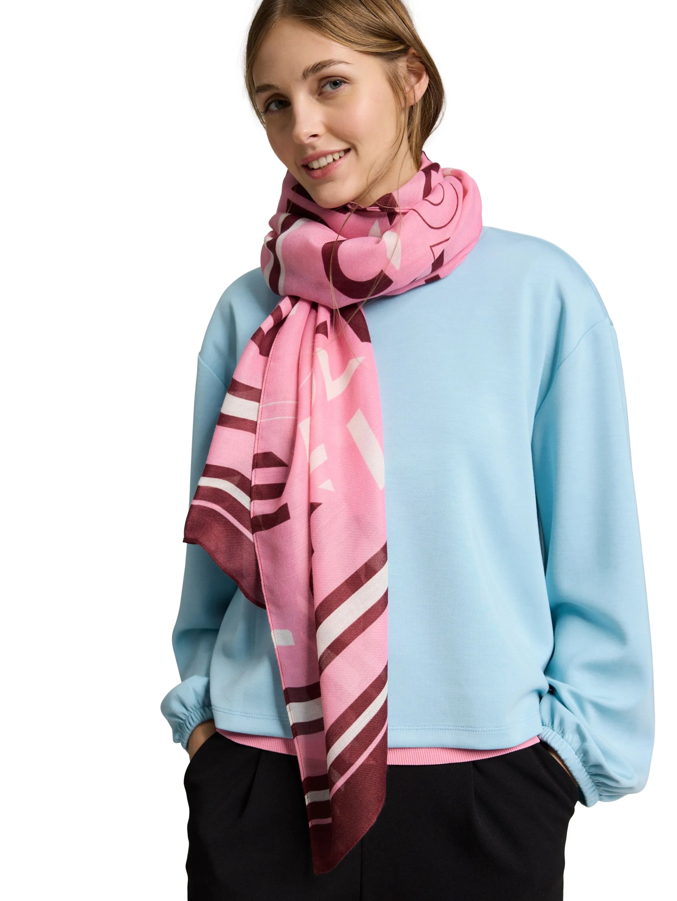 Denim Tom Tailor Red Pink Heart Design Women Scarf with Lettering SKU: 1050389_39889 Image 01