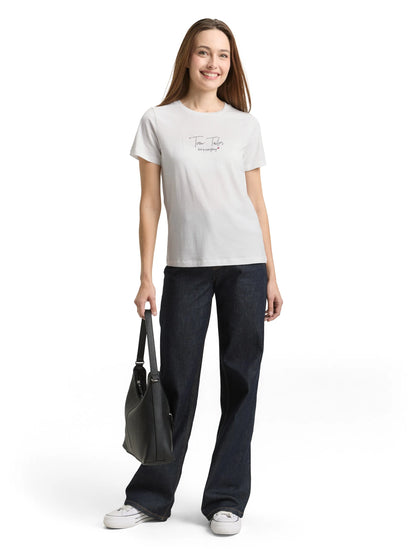 Tom Tailor Whisper White Women T-Shirt with Logo Print SKU: 1050428_10315 Image 01