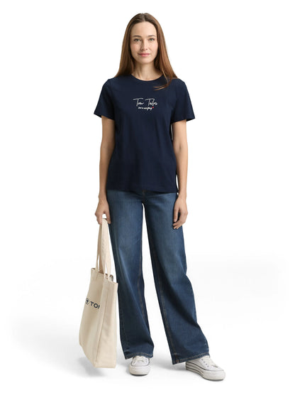 Tom Tailor Sky Captain Blue Women T-Shirt with Logo Print SKU: 1050428_10668 Image 01