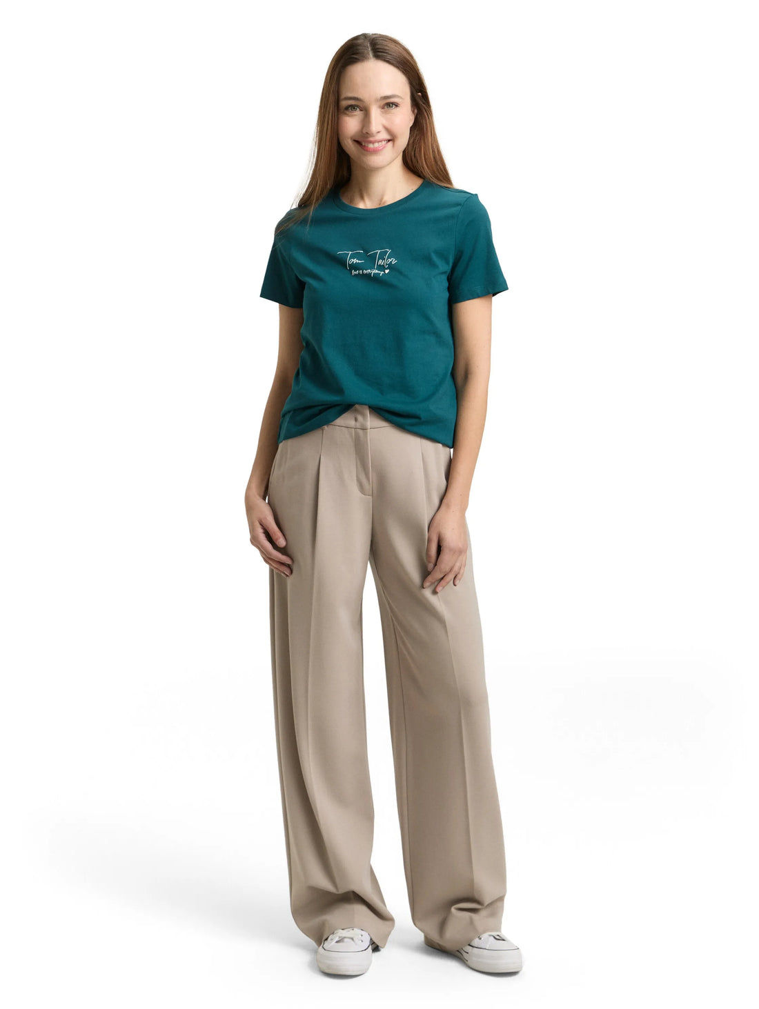 Tom Tailor Deep Meadow Green Women T-Shirt with Logo Print SKU: 1050428_12818 Image 01