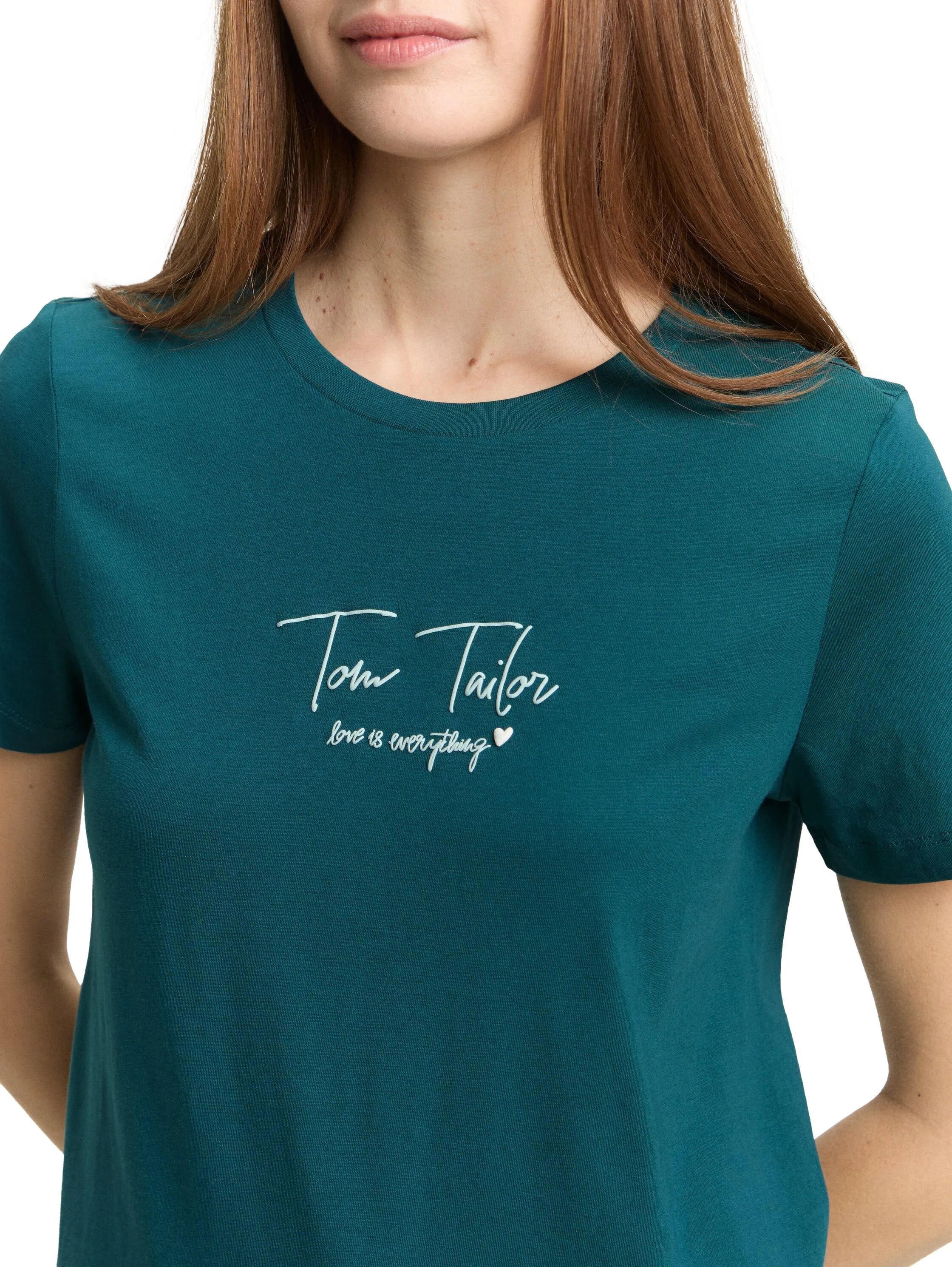 Tom Tailor Deep Meadow Green Women T-Shirt with Logo Print SKU: 1050428_12818 Image 03