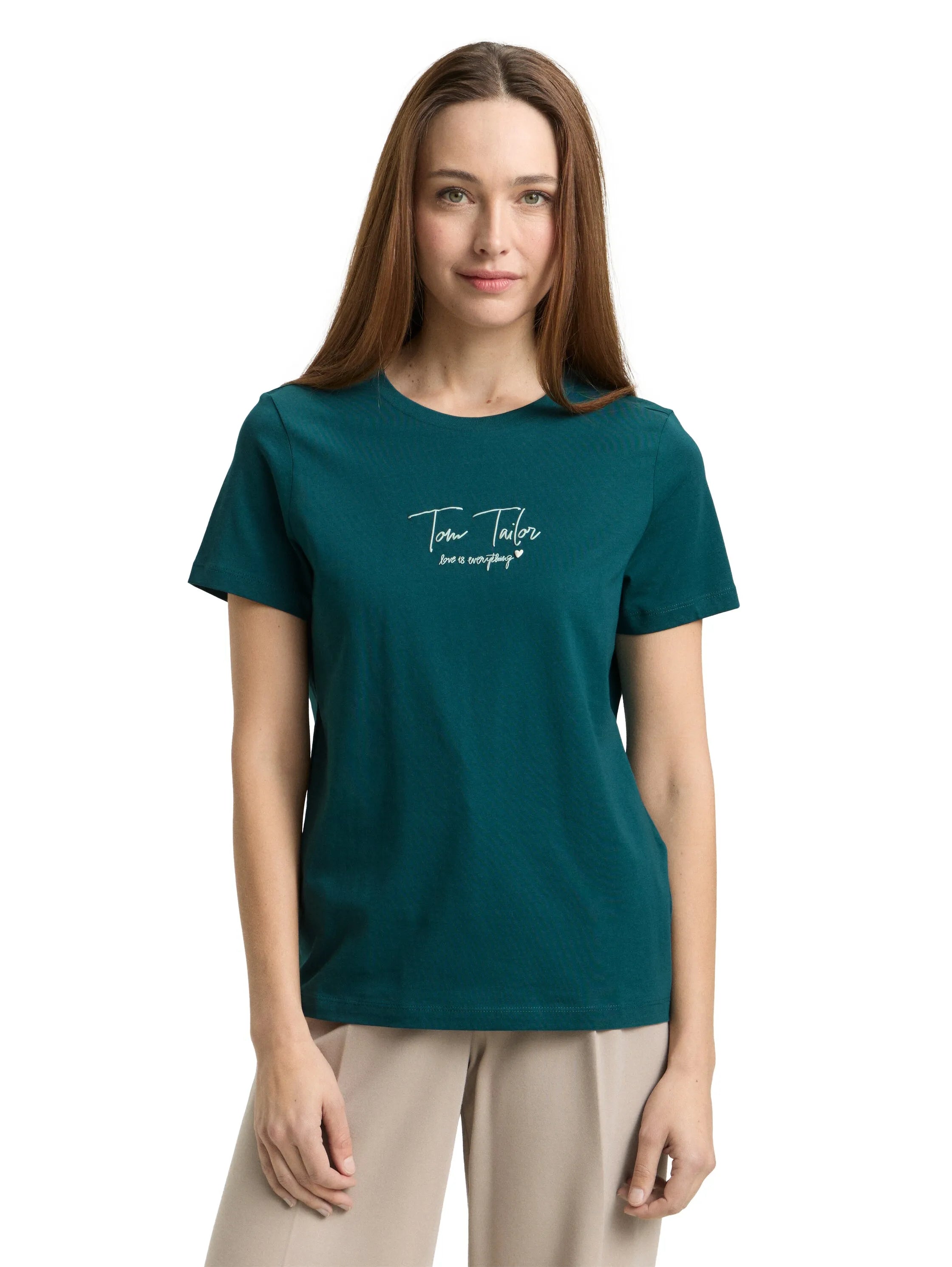 Tom Tailor Deep Meadow Green Women T-Shirt with Logo Print SKU: 1050428_12818 Image 04
