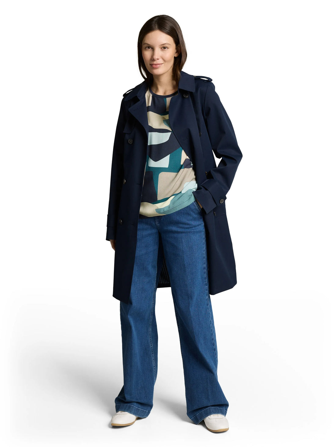 Tom Tailor Abstract Stripe Print Women T-Shirt in a Mix of Materials SKU: 1050445_39722 Image 01