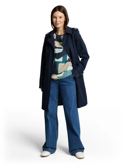 Tom Tailor Abstract Stripe Print Women T-Shirt in a Mix of Materials SKU: 1050445_39722 Image 01