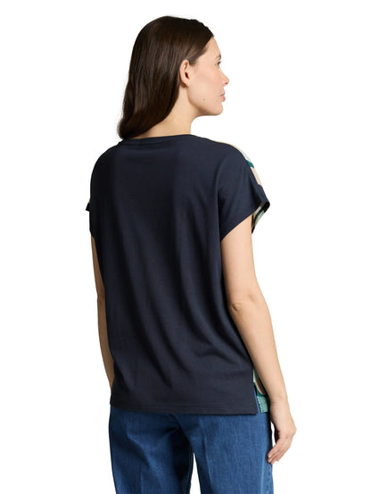Tom Tailor Abstract Stripe Print Women T-Shirt in a Mix of Materials SKU: 1050445_39722 Image 02