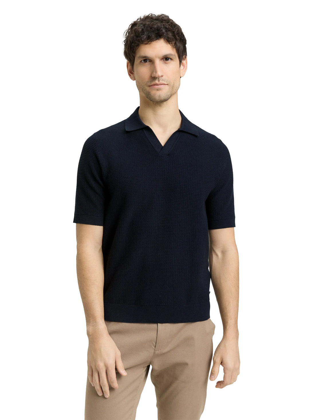 Tom Tailor Sky Captain Blue Men Knitted Jumper with Polo Collar SKU: 1050756_10668 Image 03