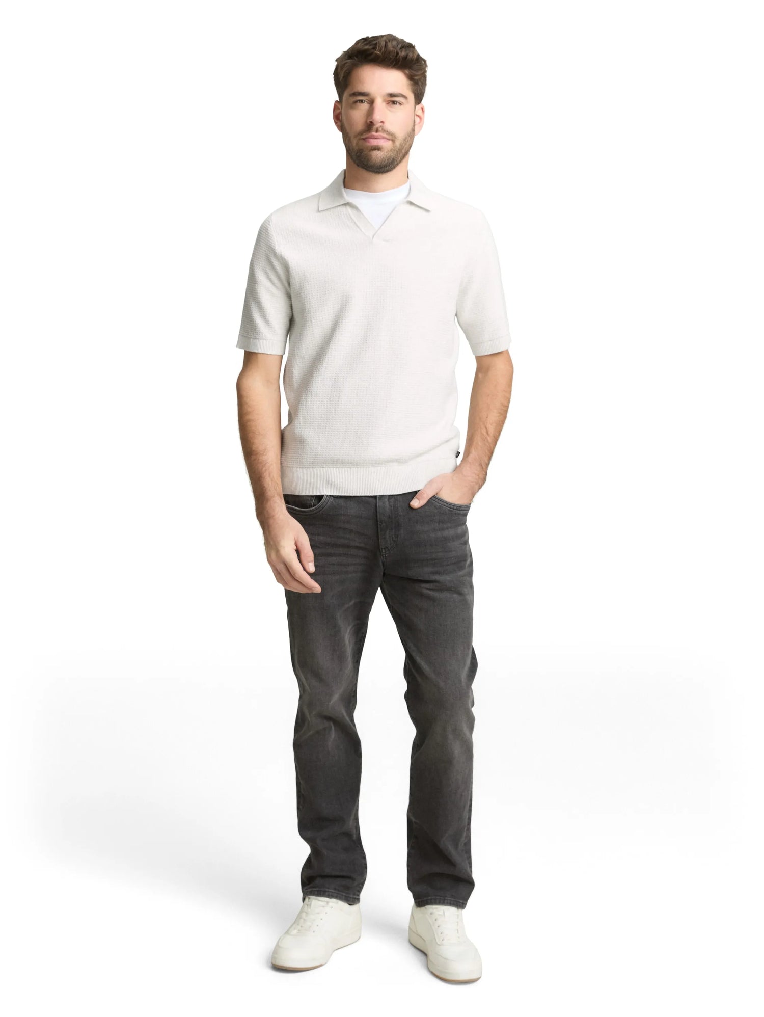 Tom Tailor Soft Vanilla Melange Men Knitted Jumper with Polo Collar SKU: 1050756_13174 Image 01