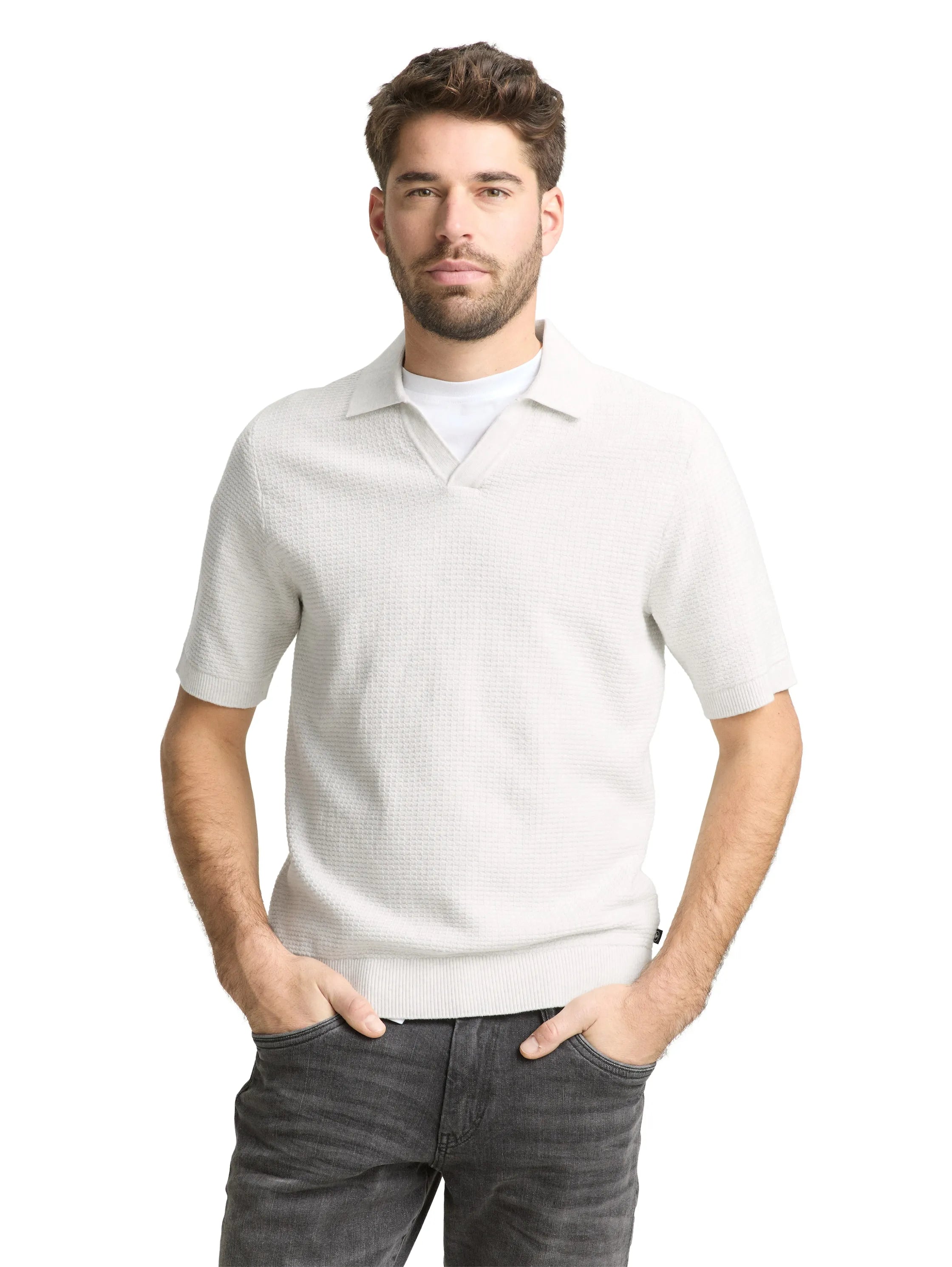 Tom Tailor Soft Vanilla Melange Men Knitted Jumper with Polo Collar SKU: 1050756_13174 Image 04