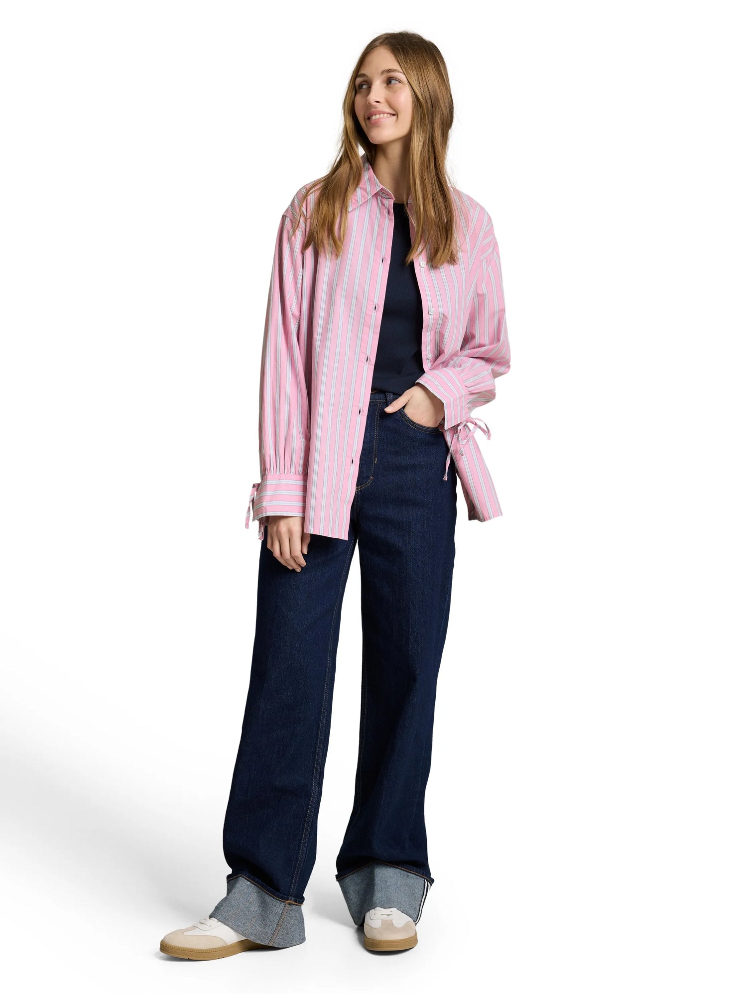 Denim Tom Tailor Pink Blue White Stripe Women Oversized Shirt Blouse with Striped Pattern SKU: 1050819_39471 Image 01