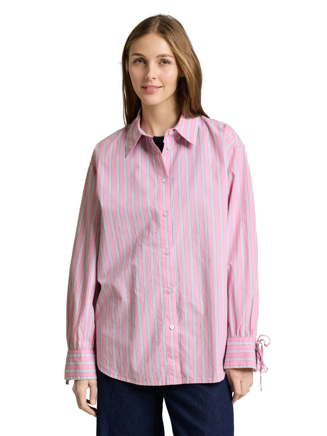 Denim Tom Tailor Pink Blue White Stripe Women Oversized Shirt Blouse with Striped Pattern SKU: 1050819_39471 Image 03