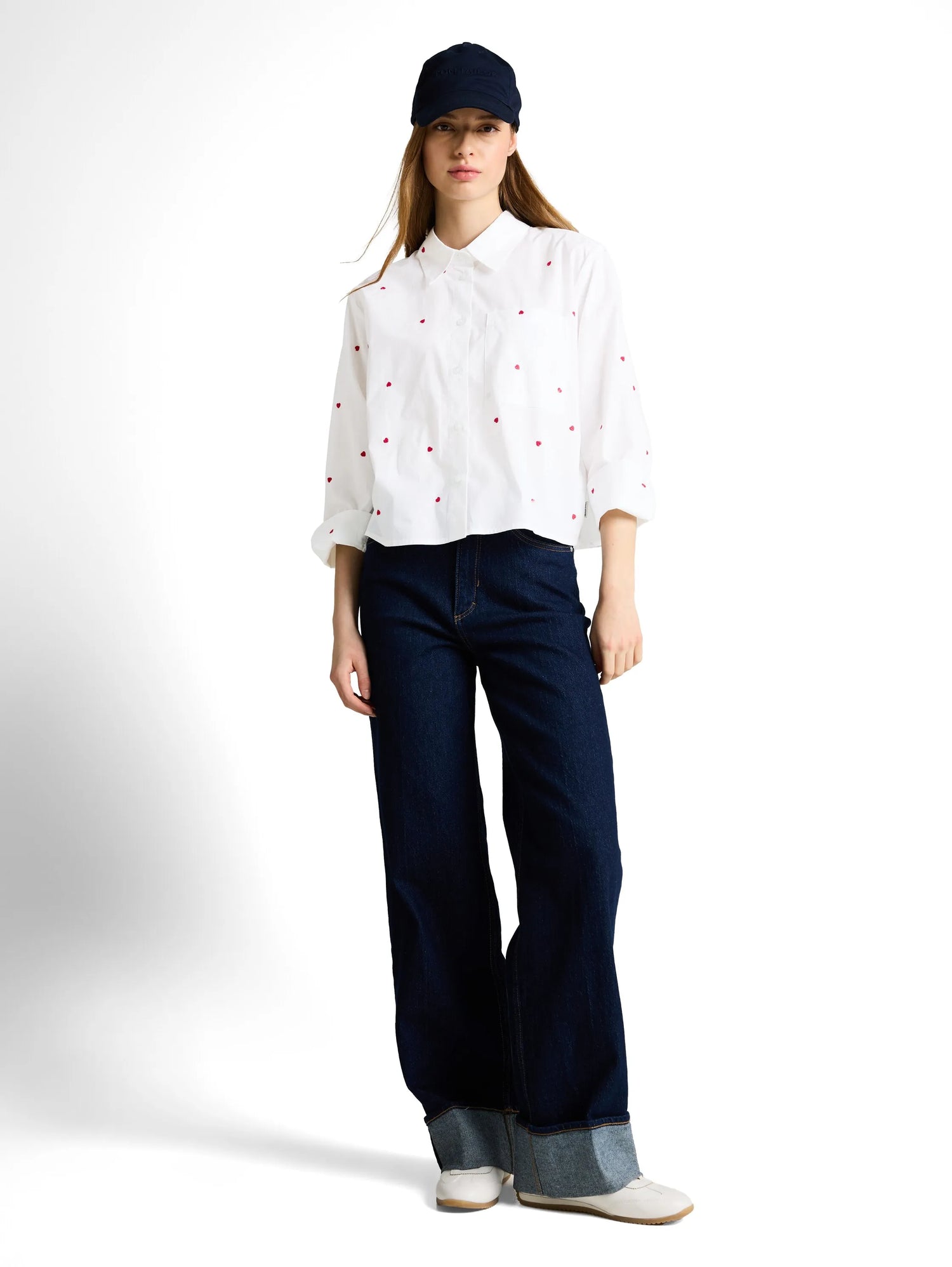 Denim Tom Tailor White Red Heart Embroidery Women Boxy-Fit Shirt Blouse with Embroidery SKU: 1051835_39512 Image 01
