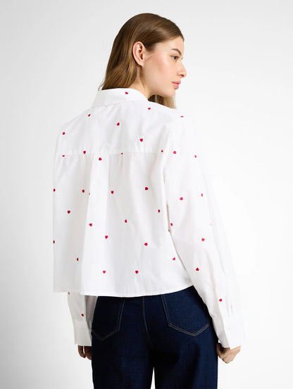 Denim Tom Tailor White Red Heart Embroidery Women Boxy-Fit Shirt Blouse with Embroidery SKU: 1051835_39512 Image 02