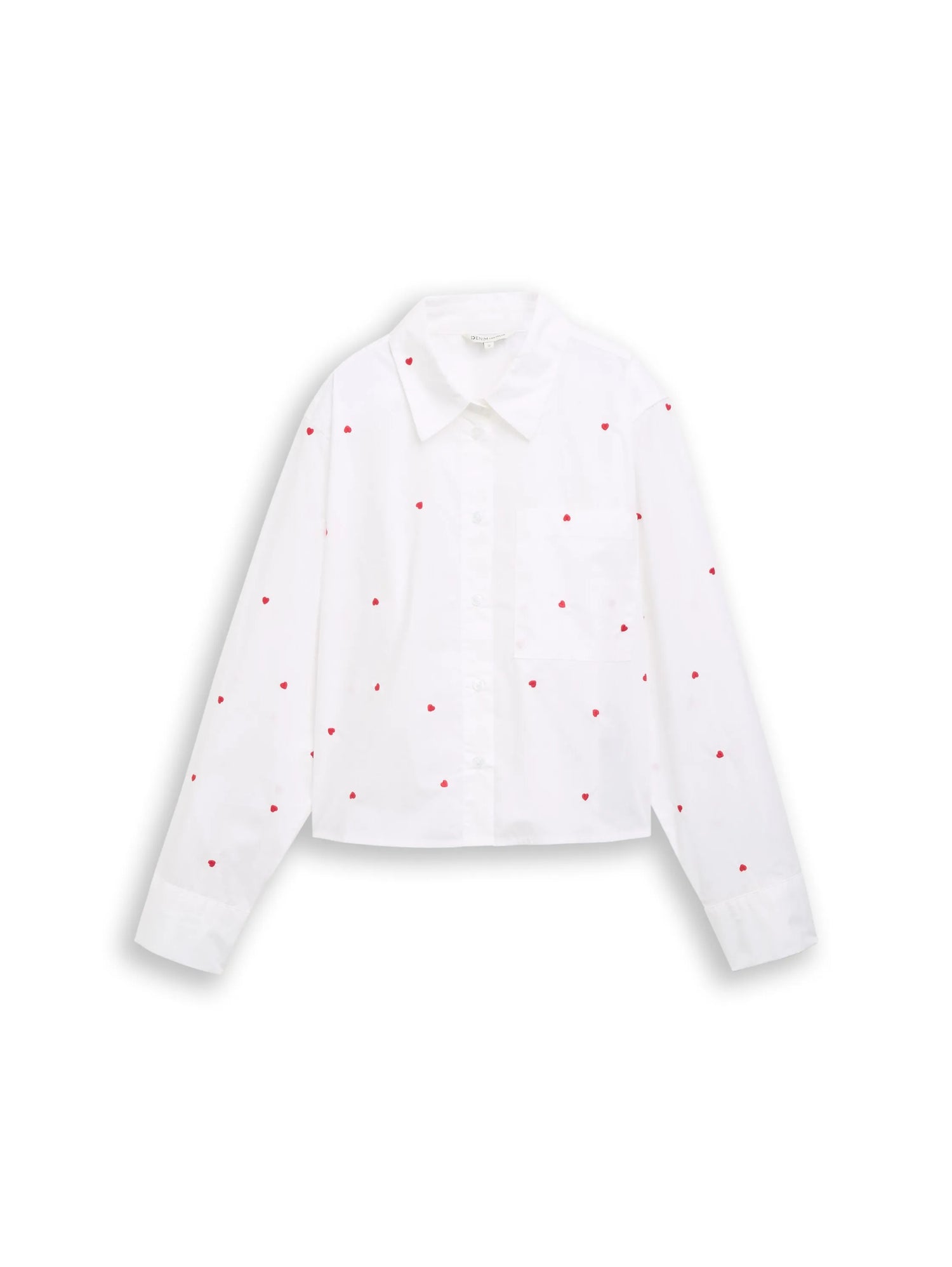 Denim Tom Tailor White Red Heart Embroidery Women Boxy-Fit Shirt Blouse with Embroidery SKU: 1051835_39512 Image 06