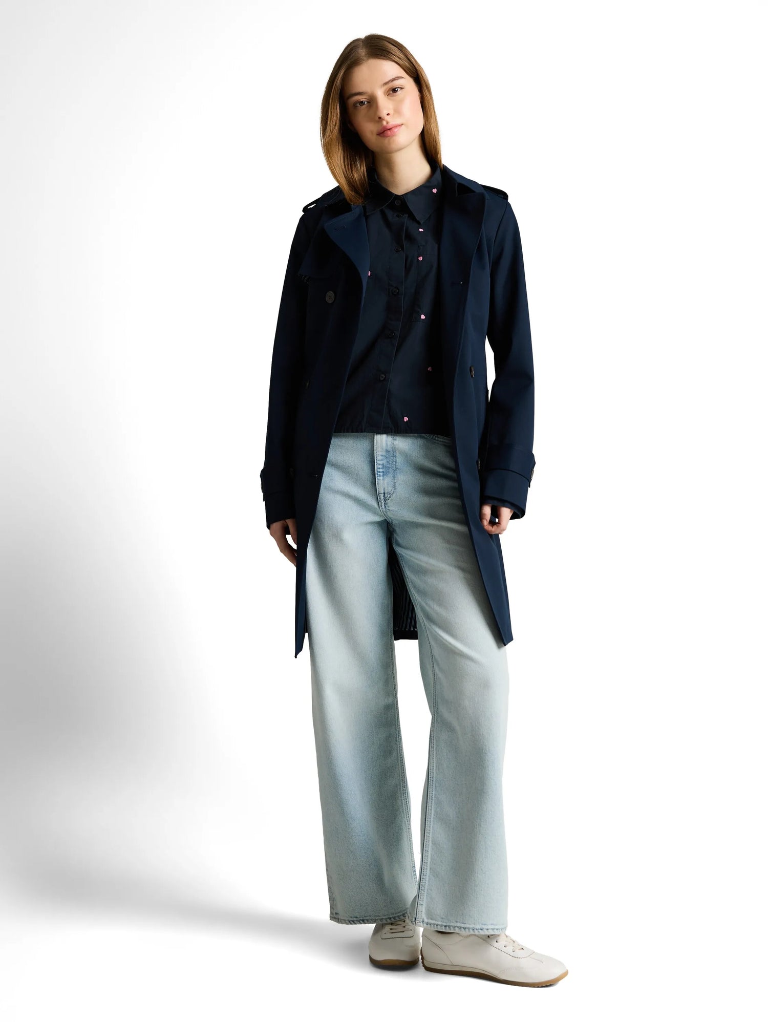 Denim Tom Tailor Navy Pink Heart Embroidery Women Boxy-Fit Shirt Blouse with Embroidery SKU: 1051835_40469 Image 01
