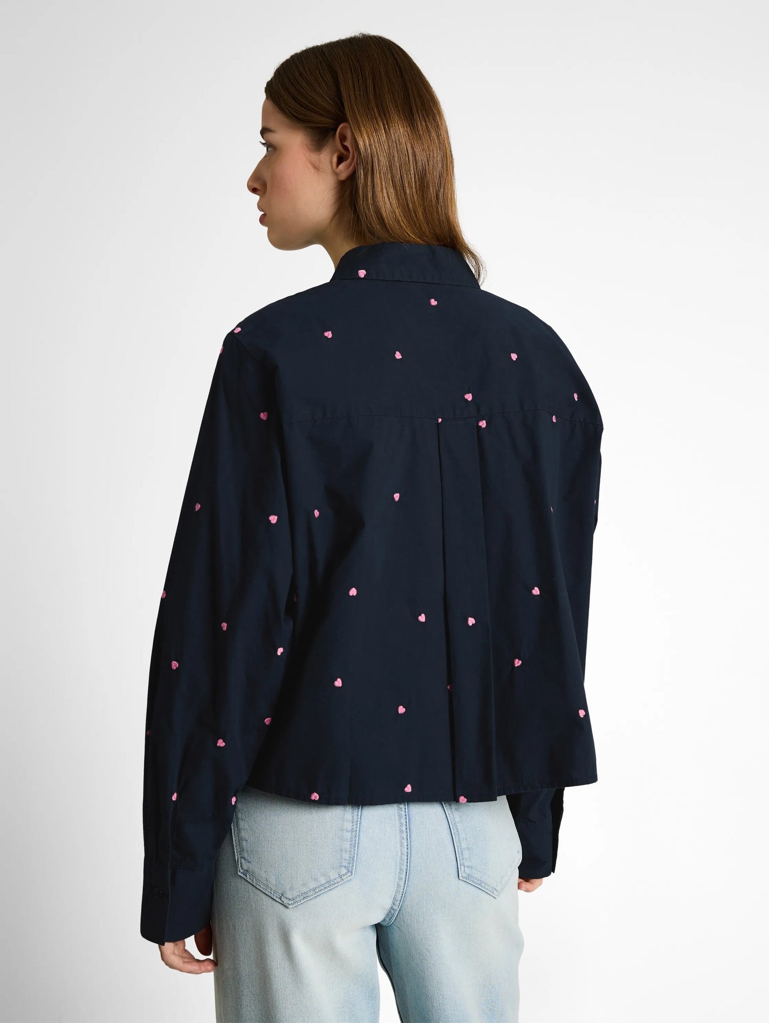 Denim Tom Tailor Navy Pink Heart Embroidery Women Boxy-Fit Shirt Blouse with Embroidery SKU: 1051835_40469 Image 02