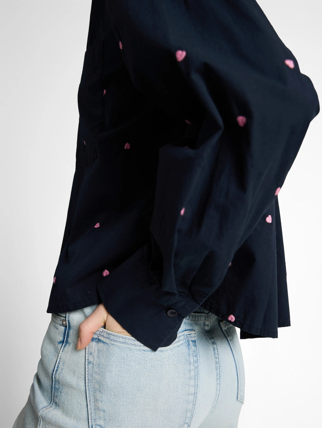 Denim Tom Tailor Navy Pink Heart Embroidery Women Boxy-Fit Shirt Blouse with Embroidery SKU: 1051835_40469 Image 03