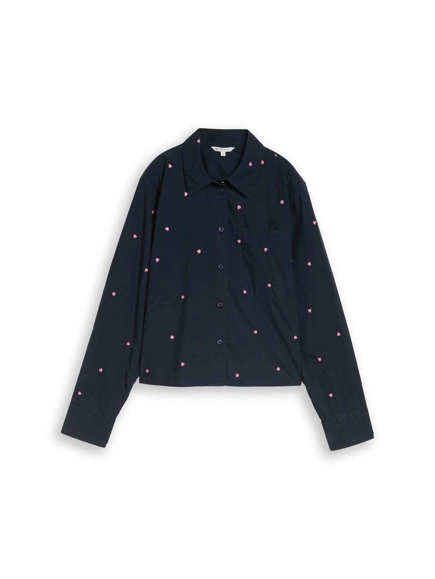 Denim Tom Tailor Navy Pink Heart Embroidery Women Boxy-Fit Shirt Blouse with Embroidery SKU: 1051835_40469 Image 06