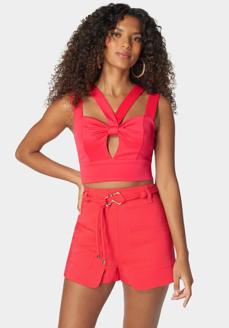 Sleeveless Front Keyhole Multi Strap Knit Top_107198_Hibiscus_01