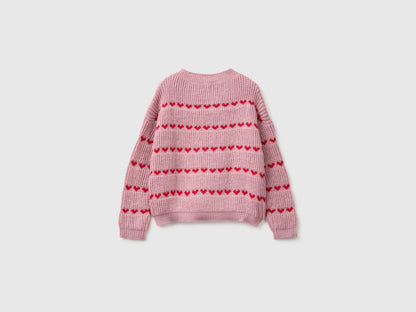 Benetton Pink Girls Sweater with Stripes of Hearts SKU: 1076Q106V_94E Image 02