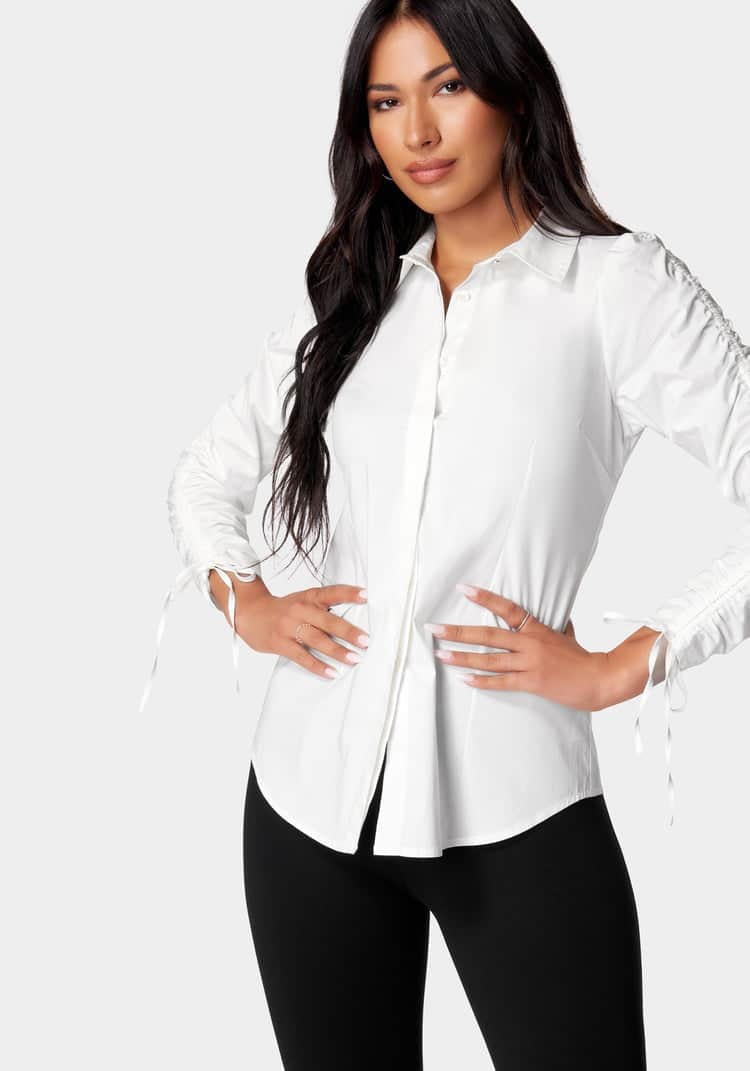 Ruched Sleeve Poplin Shirt_107874_WHITE ALYSSUM_01