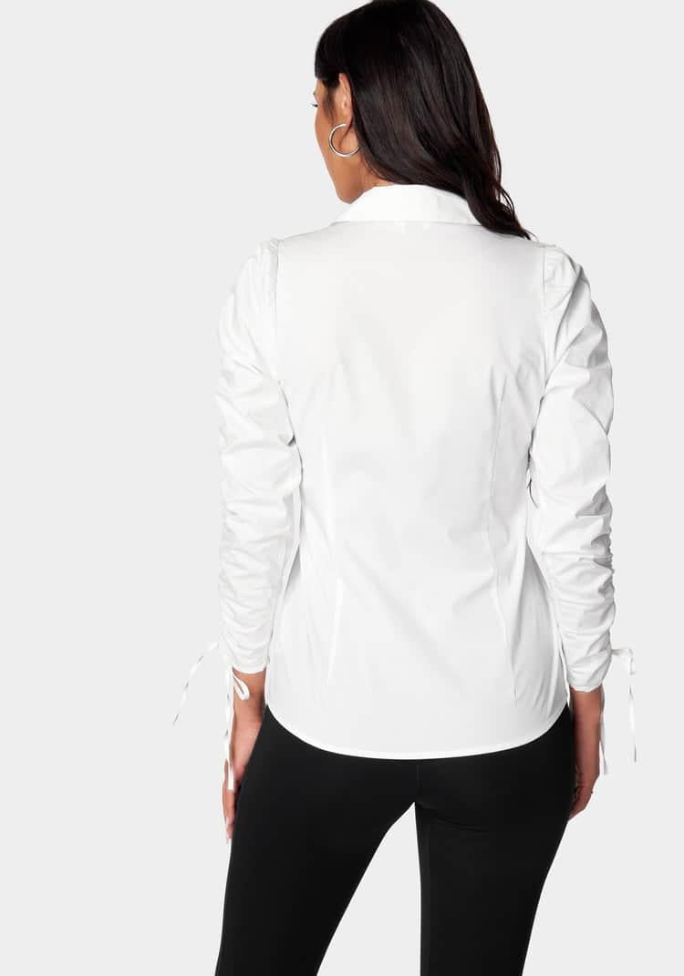 Ruched Sleeve Poplin Shirt_107874_WHITE ALYSSUM_03