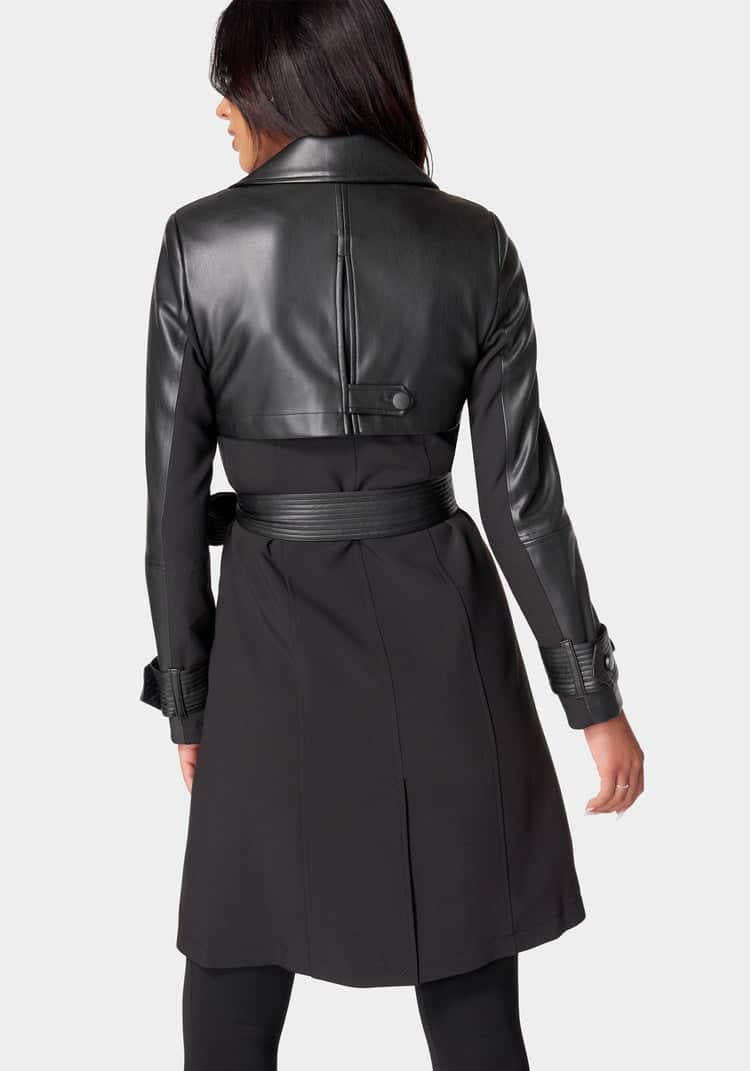 Vegan Leather Combo Woven Twill Trench Coat_107877_BLACK_03
