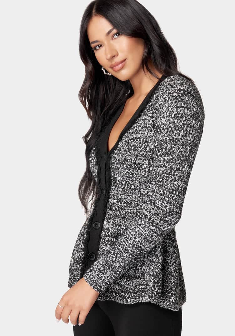 Tweed Peplum Sweater Cardigan_107879_Black-White Alyssum_02