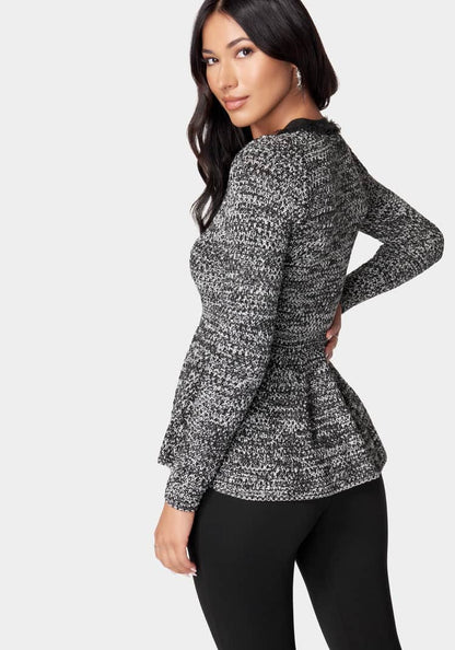 Tweed Peplum Sweater Cardigan_107879_Black-White Alyssum_03